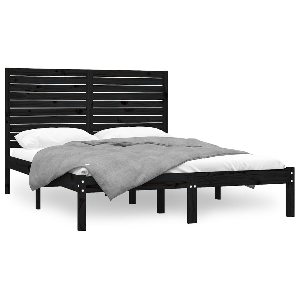 sengeramme 150x200 cm King Size massivt træ sort