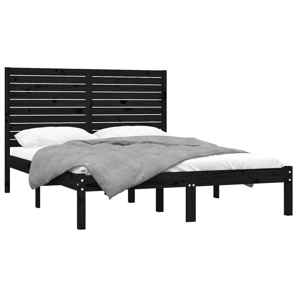 sengeramme 150x200 cm King Size massivt træ sort