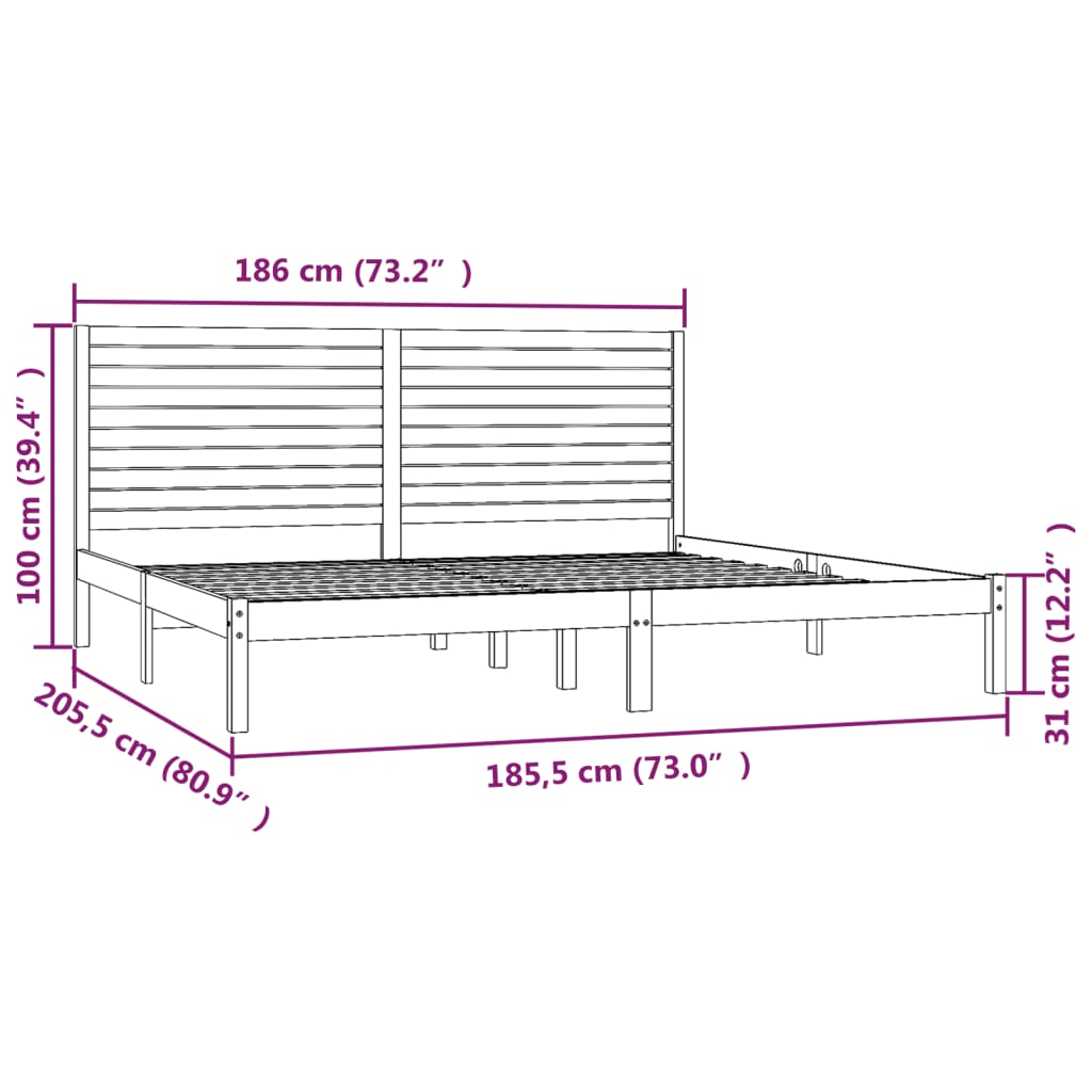 sengeramme 180x200 cm massivt fyrretræ