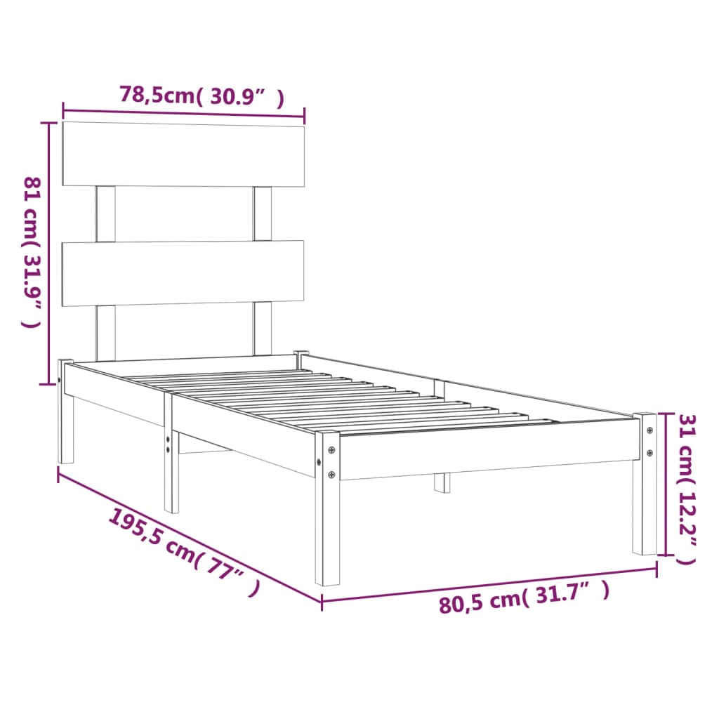 sengeramme 75x190 cm massivt træ