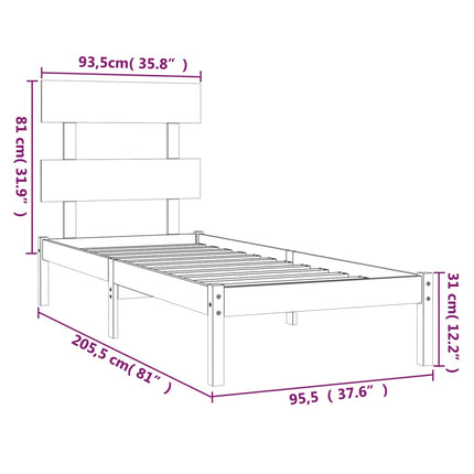 sengeramme 90x200 cm massivt træ hvid
