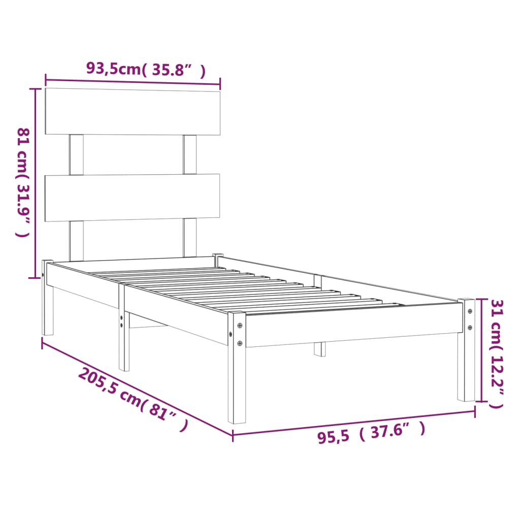 sengeramme 90x200 cm massivt træ hvid