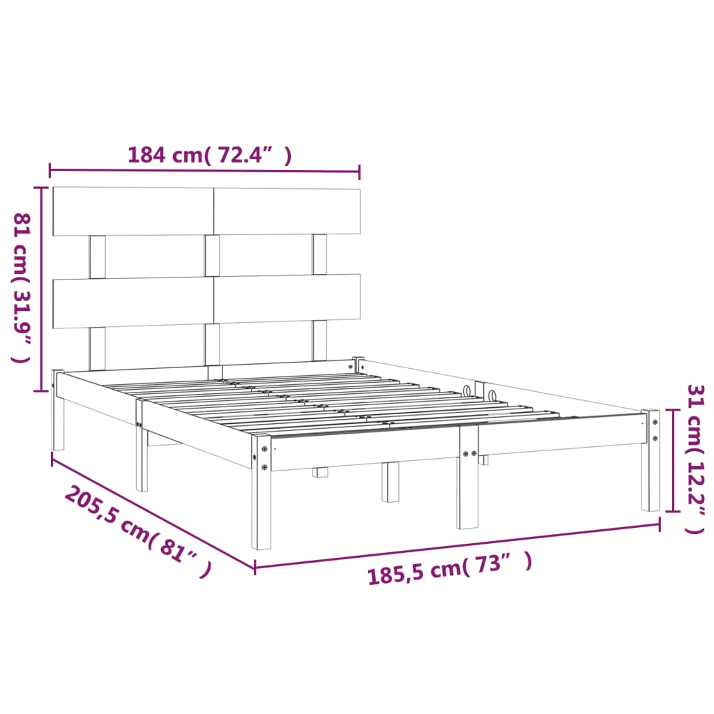 sengeramme 180x200 cm massivt fyrretræ
