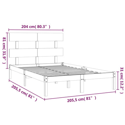 sengeramme 200x200 cm massivt træ grå