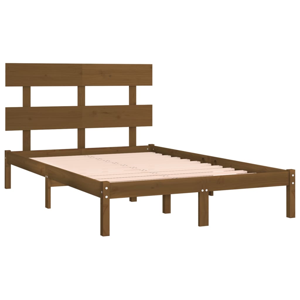 sengeramme 200x200 cm massivt træ gyldenbrun