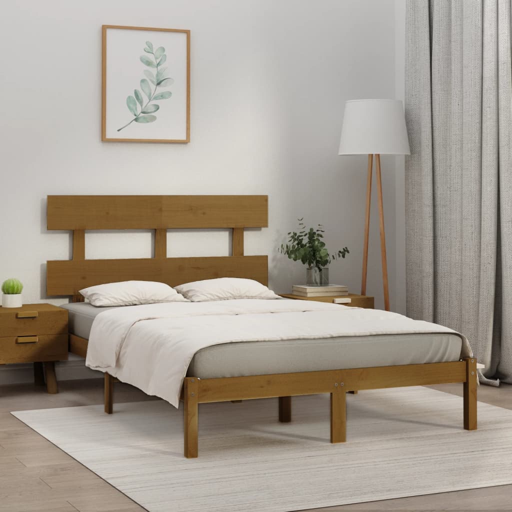 sengeramme 200x200 cm massivt træ gyldenbrun