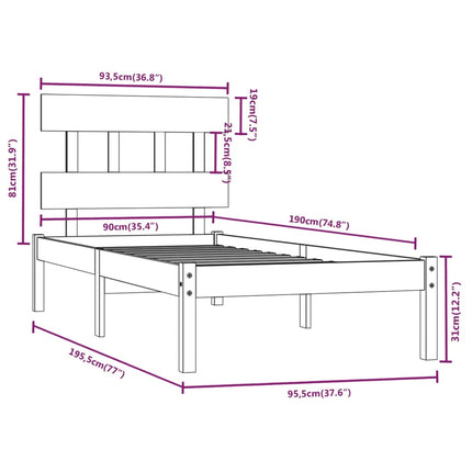 sengeramme 90x190 cm massivt træ