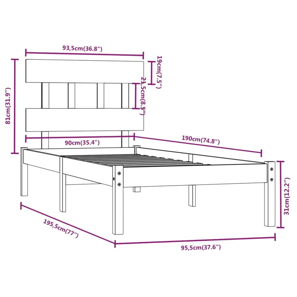 sengeramme 90x190 cm massivt træ
