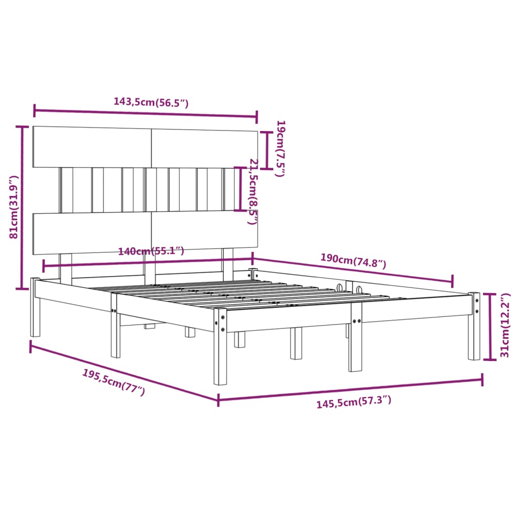 sengeramme 140x190 cm massivt træ