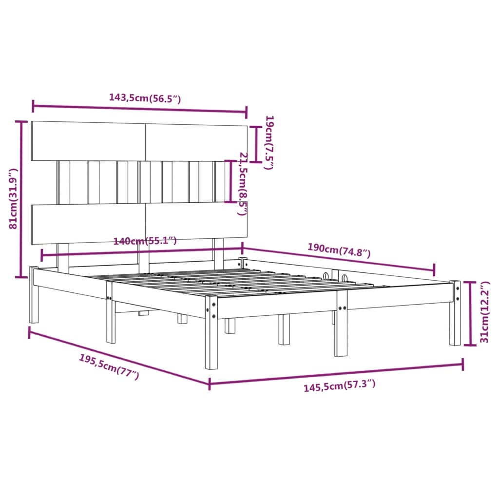 sengeramme 140x190 cm massivt træ hvid