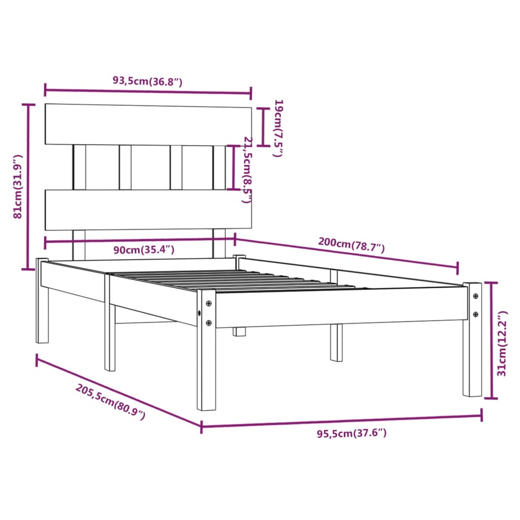 sengeramme 90x200 cm massivt træ