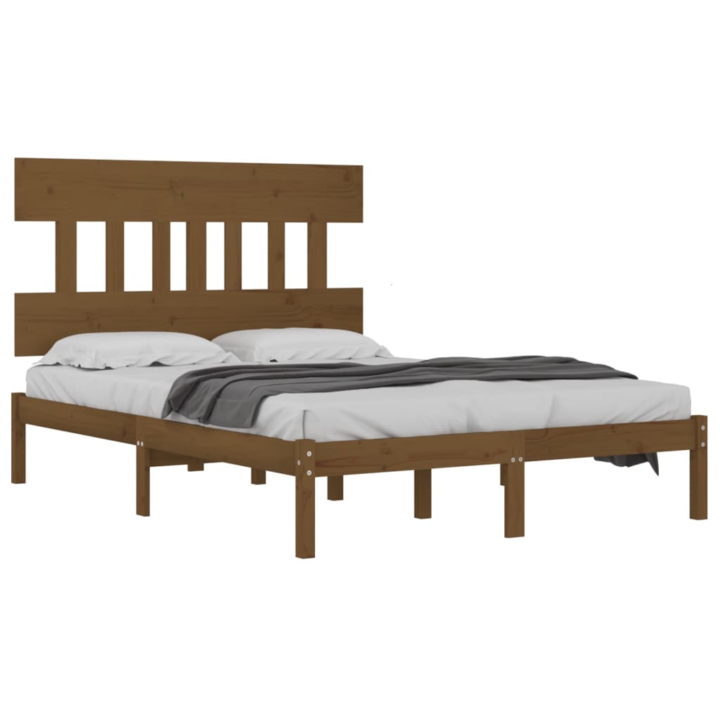 sengeramme 200x200 cm massivt træ gyldenbrun