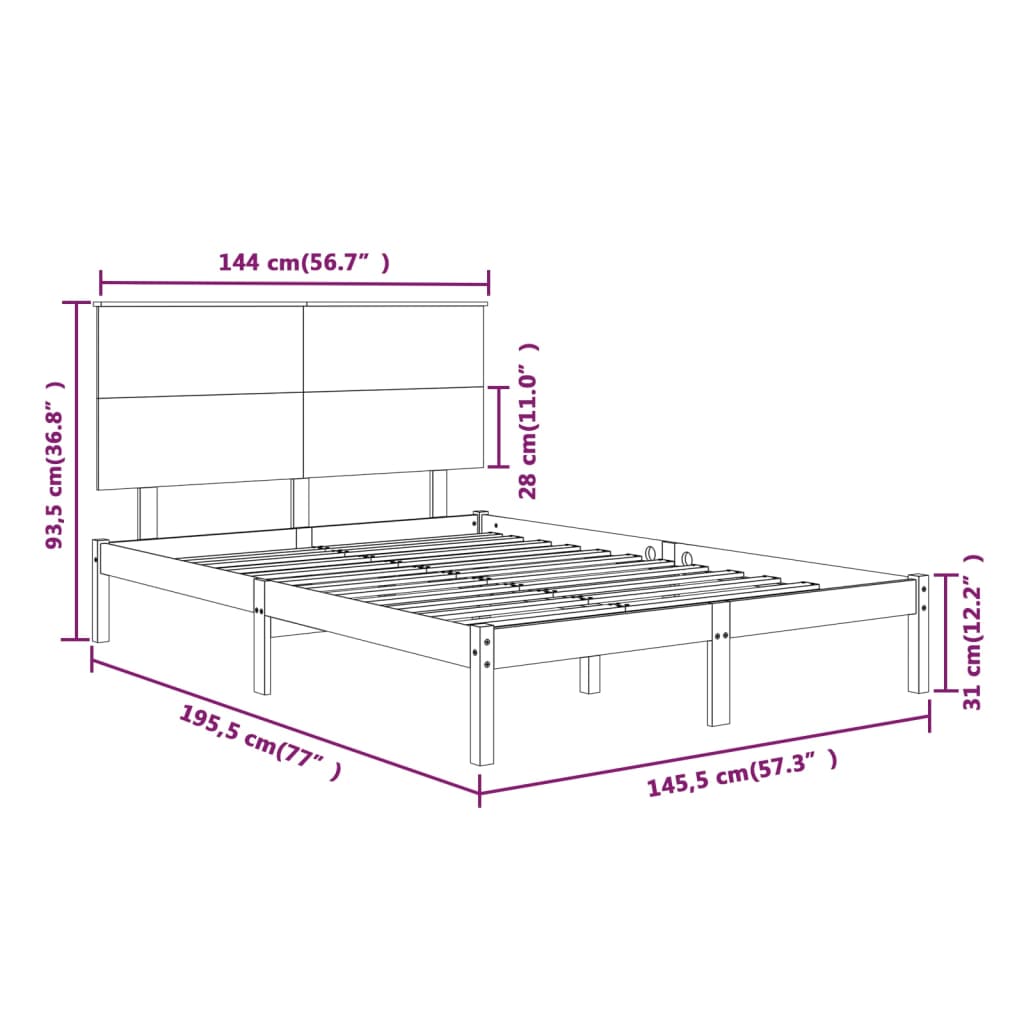 sengeramme uden madras 140x190 cm massivt fyrretræ hvid