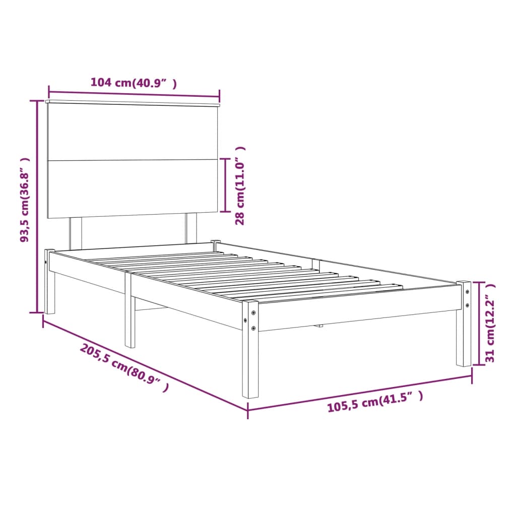 sengeramme uden madras 100x200 cm massivt fyrretræ hvid