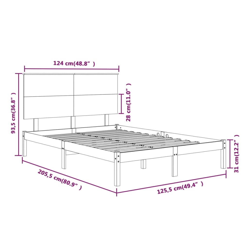 sengeramme uden madras 120x200 cm massivt fyrretræ hvid