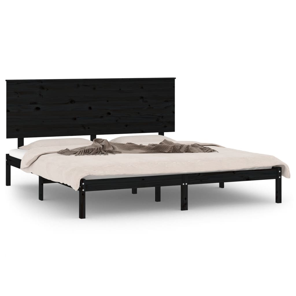 sengeramme 200x200 cm massivt fyrretræ sort