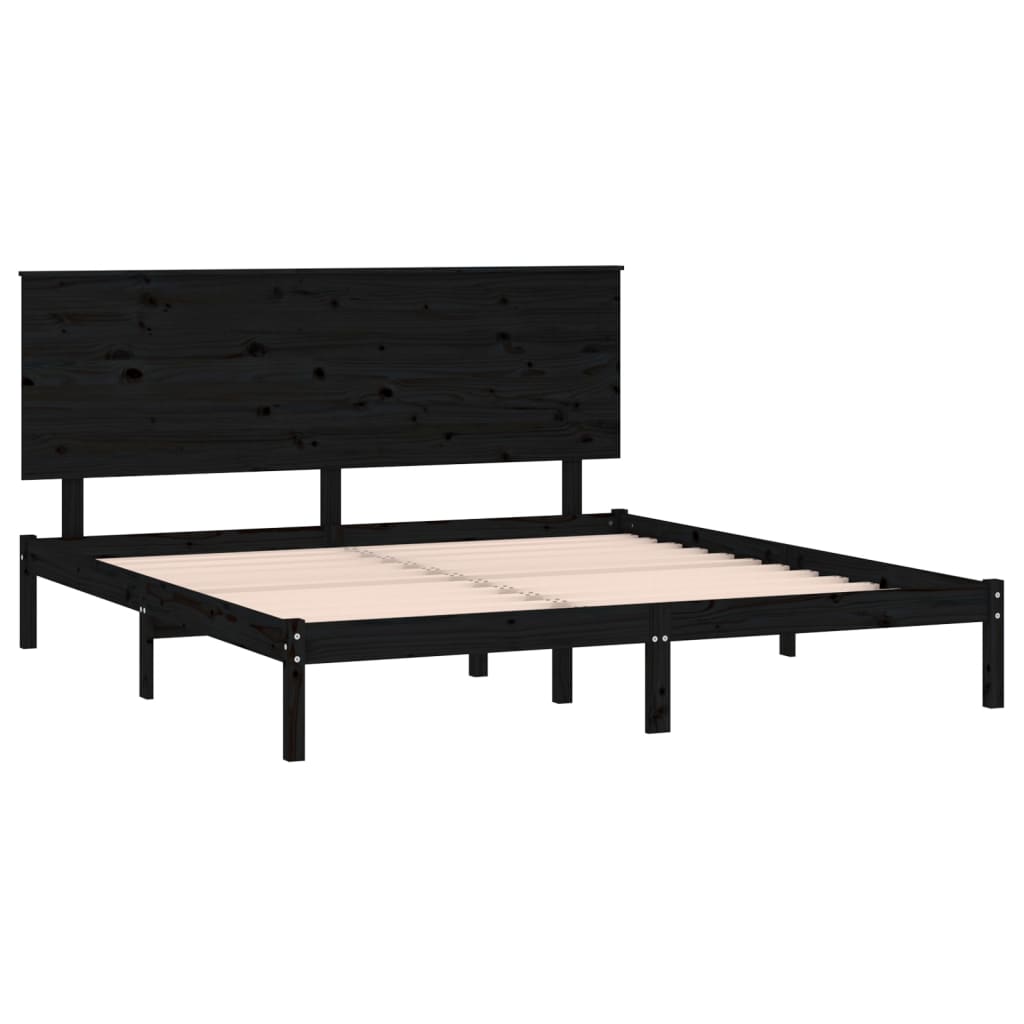 sengeramme 200x200 cm massivt fyrretræ sort