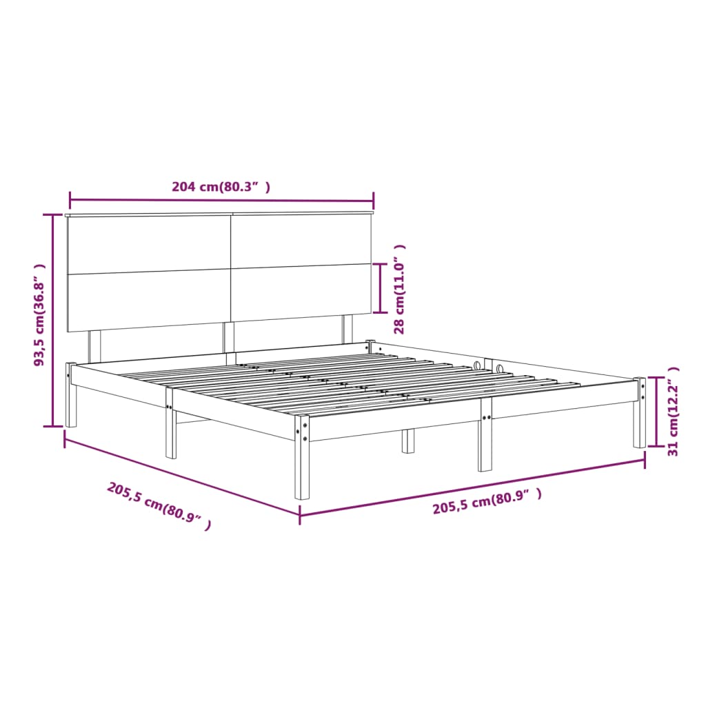 sengeramme 200x200 cm massivt fyrretræ sort