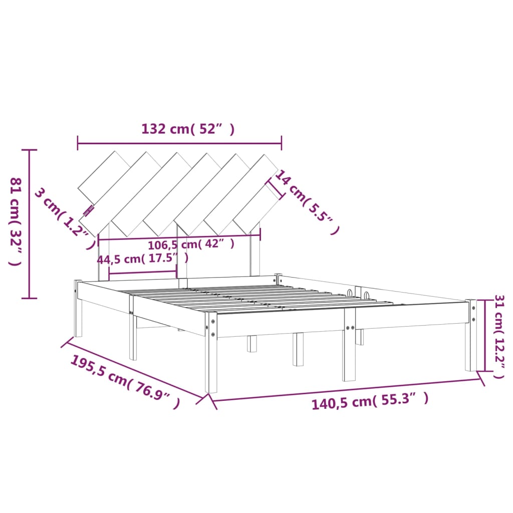 sengeramme 135x190 cm dobbelt massivt træ