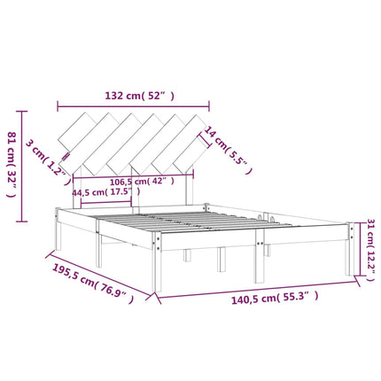 sengeramme 135x190 cm dobbelt massivt træ hvid