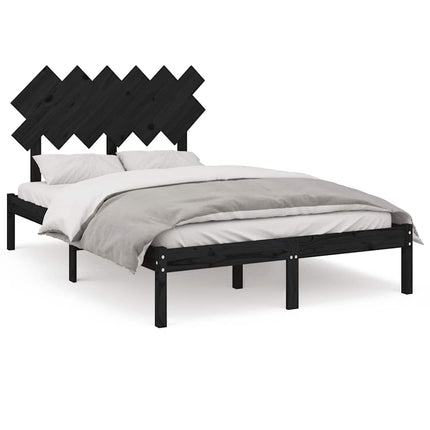 sengeramme 135x190 cm dobbelt massivt træ sort