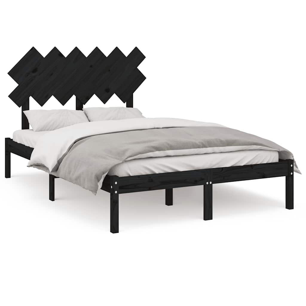 sengeramme 135x190 cm dobbelt massivt træ sort