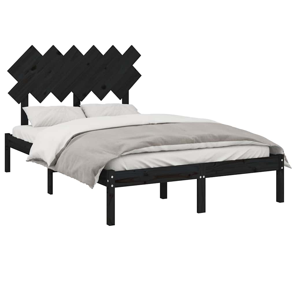 sengeramme 135x190 cm dobbelt massivt træ sort