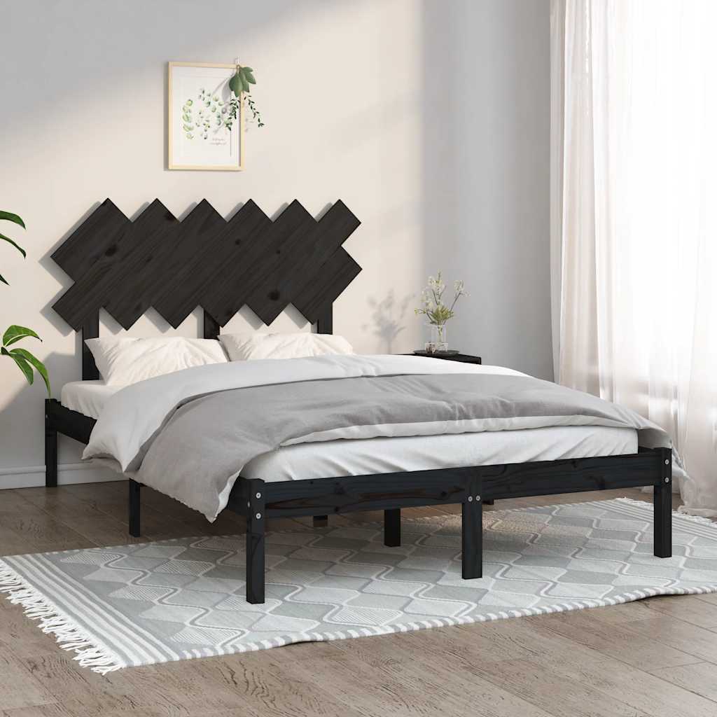 sengeramme 135x190 cm dobbelt massivt træ sort
