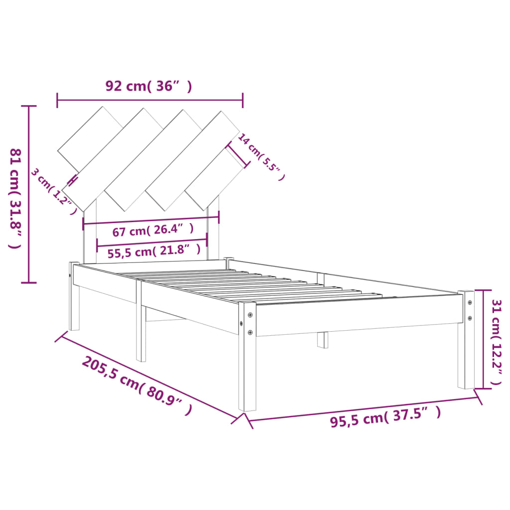 sengeramme 90x200 cm massivt træ