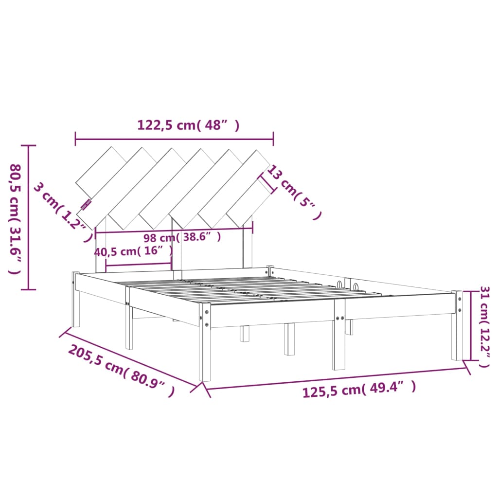 sengeramme 120x200 cm massivt træ hvid