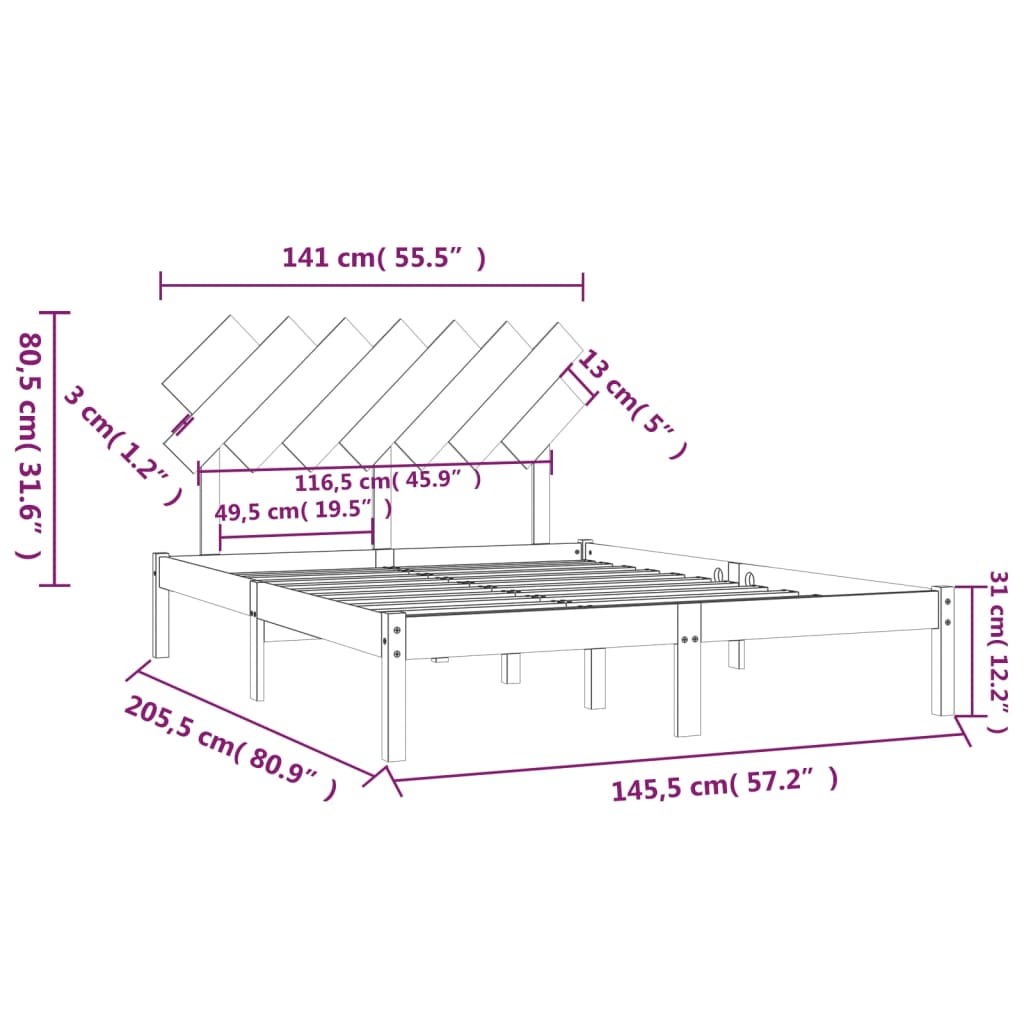 sengeramme 140x200 cm massivt træ hvid