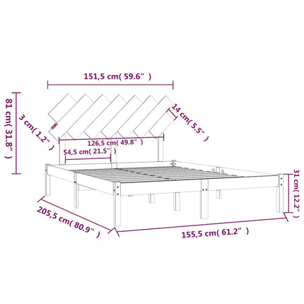 sengeramme 150x200 cm King Size massivt træ