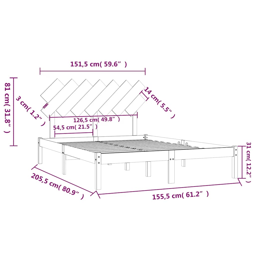 sengeramme 150x200 cm King Size massivt træ