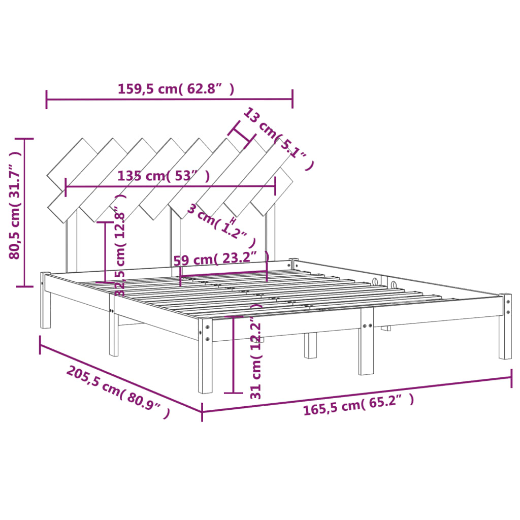 sengeramme 160x200 cm massivt træ hvid