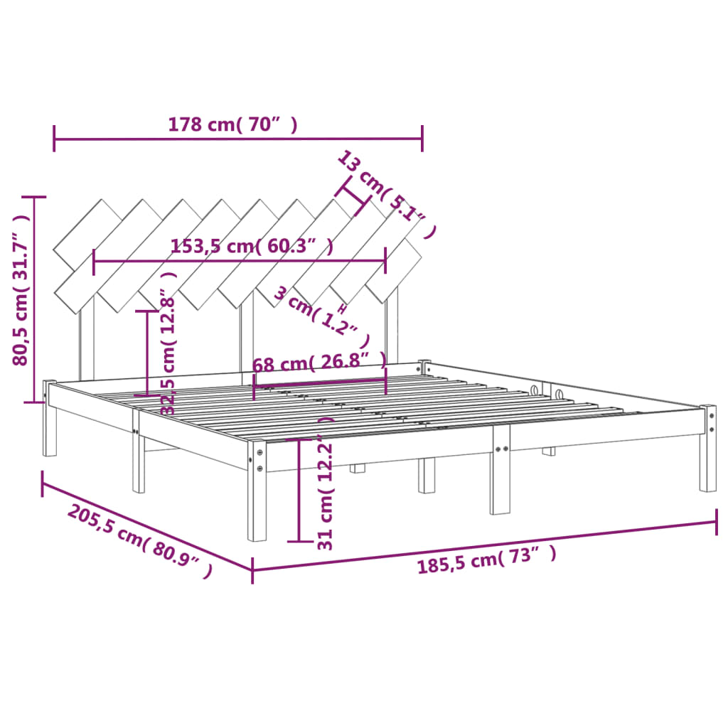 sengeramme 180x200 cm Super King massivt træ