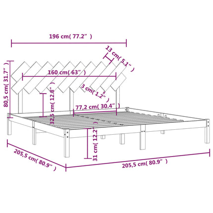 sengeramme 200x200 cm massivt træ hvid