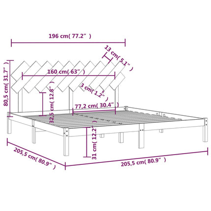 sengeramme 200x200 cm massivt træ grå