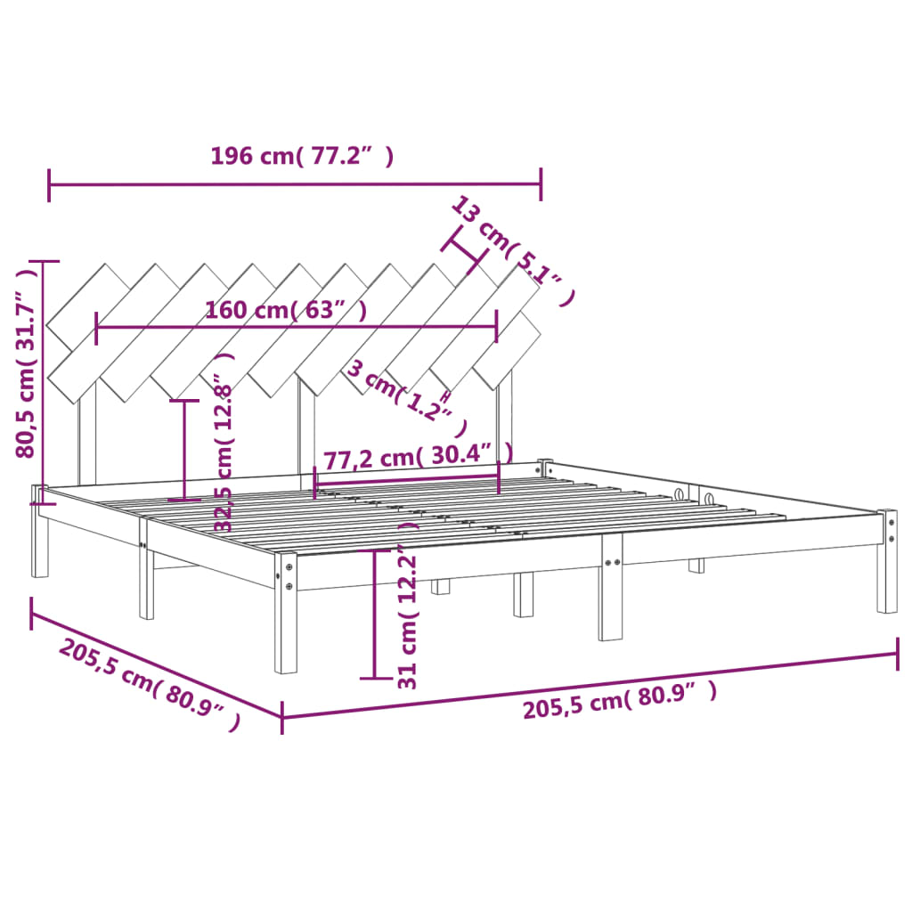 sengeramme 200x200 cm massivt træ gyldenbrun