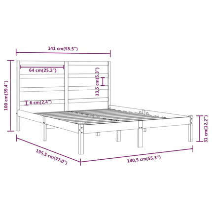 sengeramme 135x190 cm massivt træ