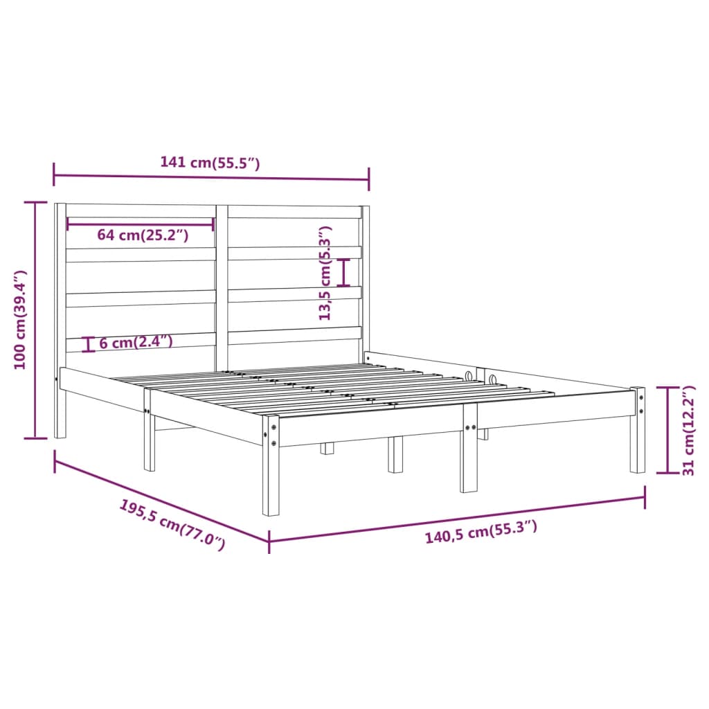 sengeramme 135x190 cm massivt træ