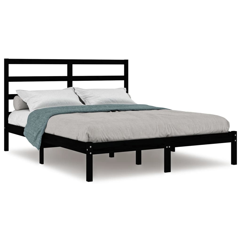 sengeramme 140x190 cm massivt fyrretræ sort