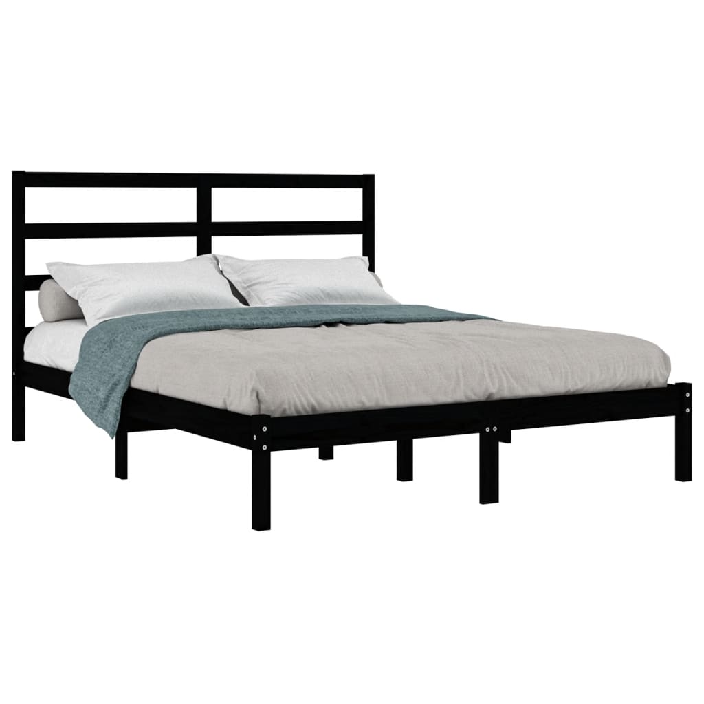 sengeramme 140x190 cm massivt fyrretræ sort