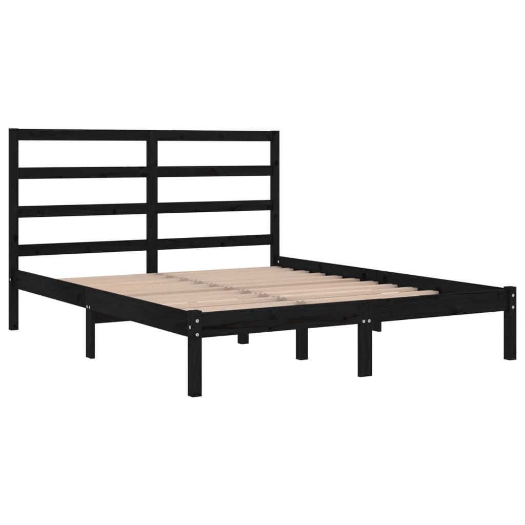 sengeramme 140x190 cm massivt fyrretræ sort