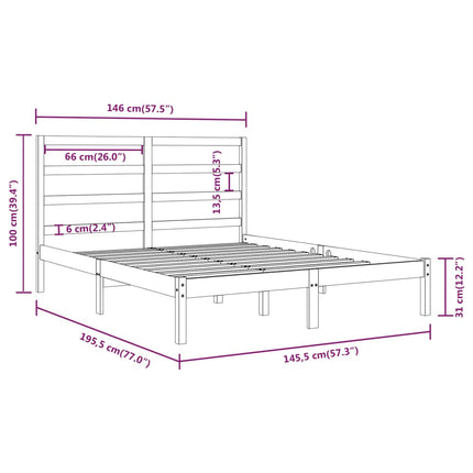 sengeramme 140x190 cm massivt fyrretræ sort
