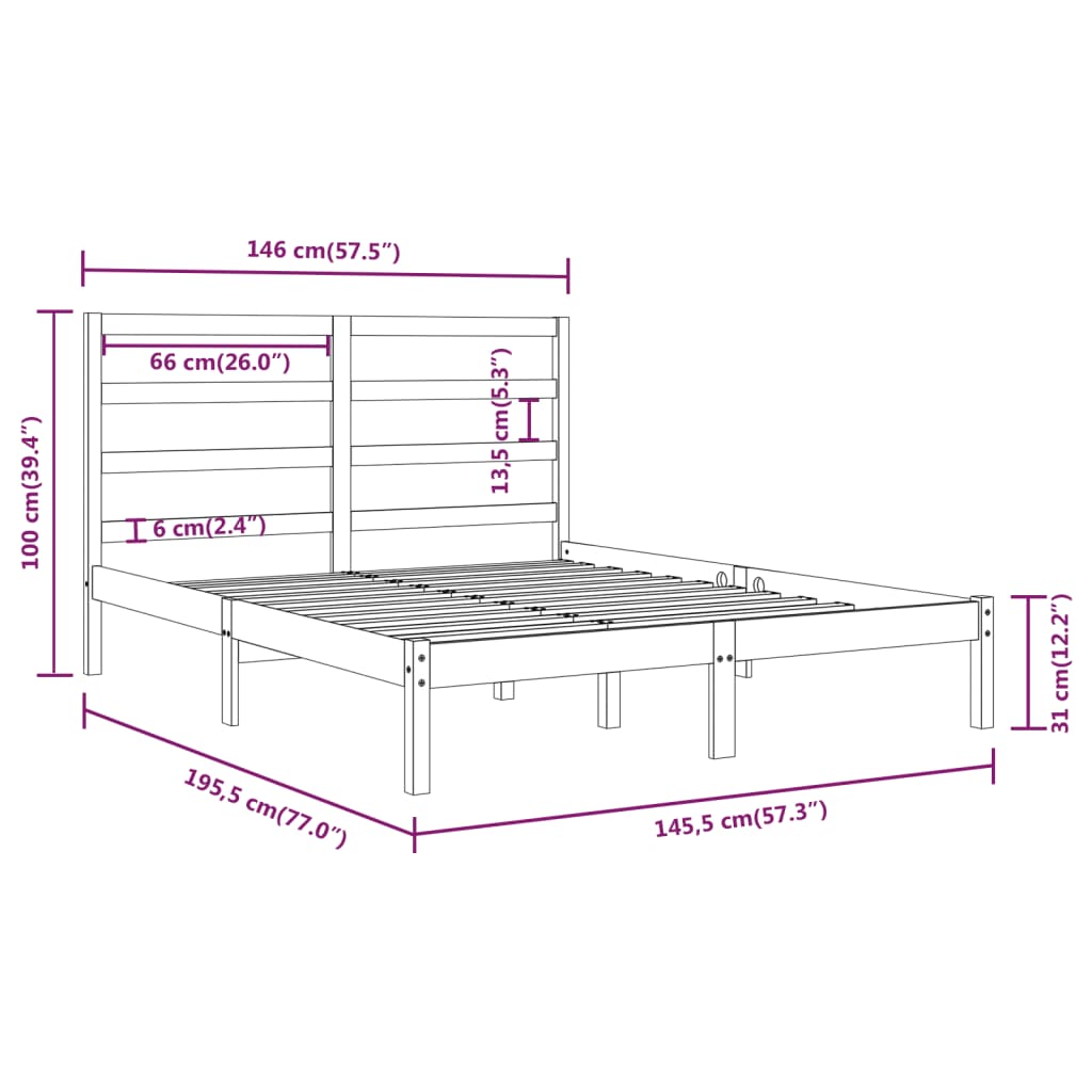 sengeramme 140x190 cm massivt fyrretræ sort
