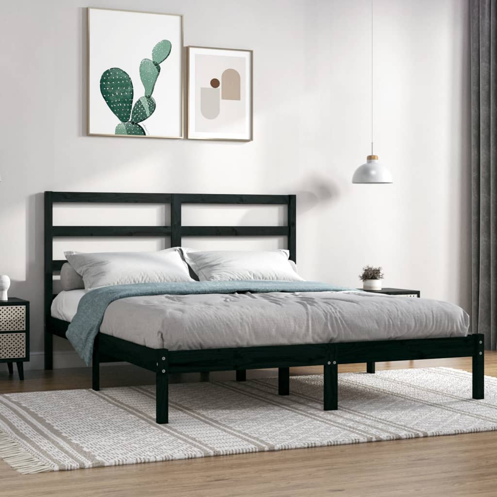 sengeramme 140x190 cm massivt fyrretræ sort
