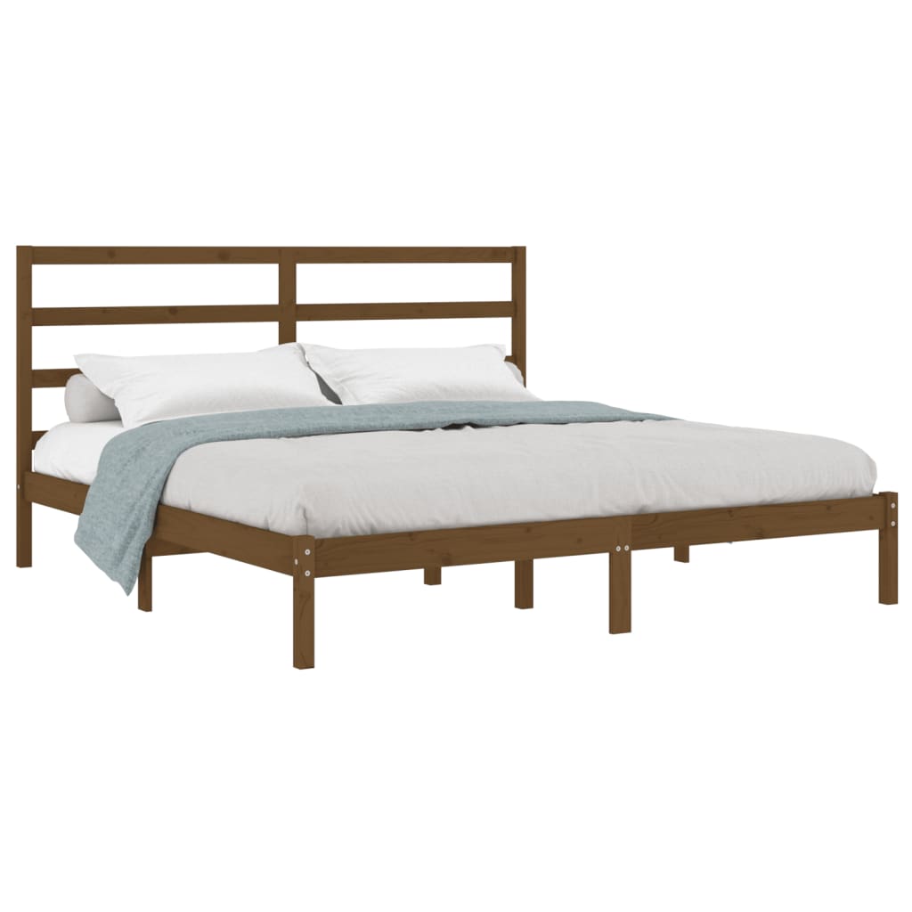 sengeramme 200x200 cm massivt fyrretræ gyldenbrun