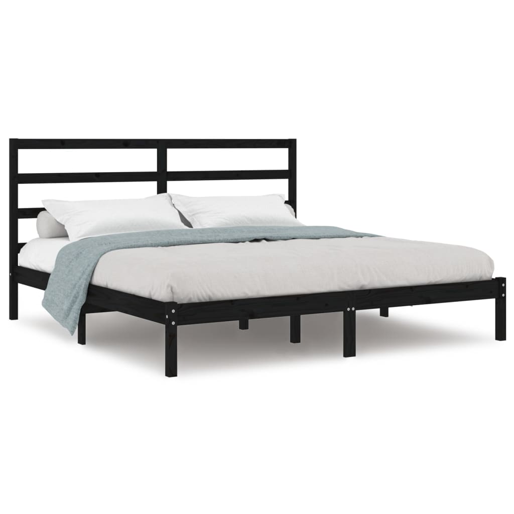 sengeramme 200x200 cm massivt fyrretræ sort