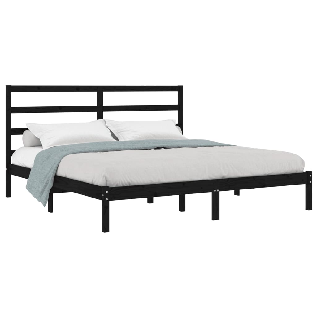 sengeramme 200x200 cm massivt fyrretræ sort