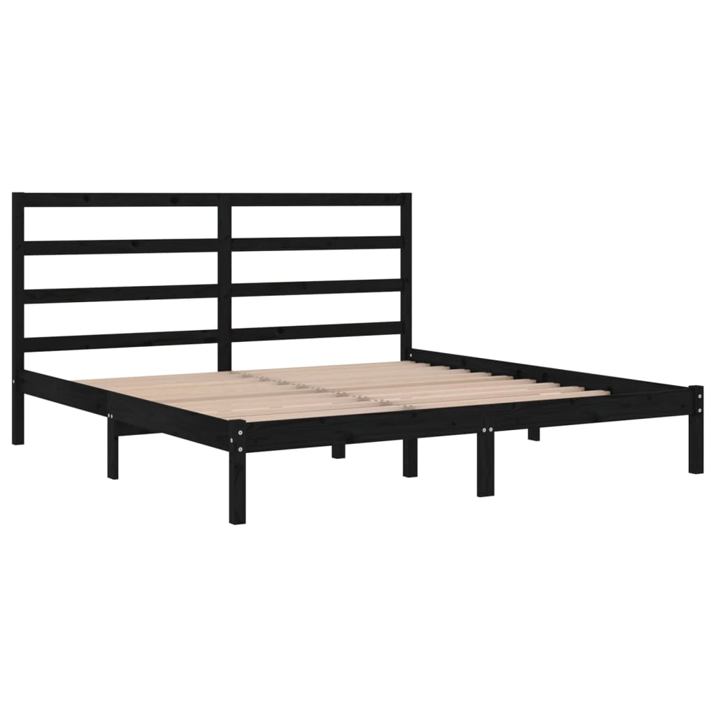 sengeramme 200x200 cm massivt fyrretræ sort